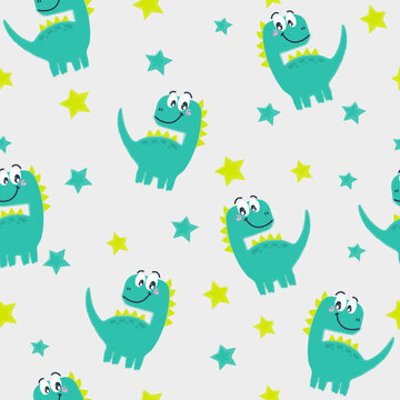 Seamless pattern. Cute dragon baby boy.