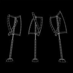 Darrieus wind turbine. Windmill generator wireframe low poly mesh. Vector illustration
