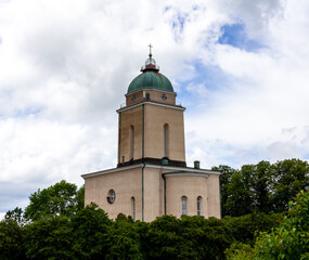 Fototapeta na wymiar The exterior of Suomenlinna church on an island outside Helsinki Finland