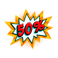 Comic yellow sale bang balloon - Pop art style discount promotion banner. Vector illustration