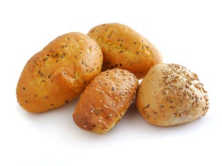 various tasty rolls with grains for breakfast