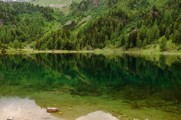 wonderful reflection in the clear cold water from a lake