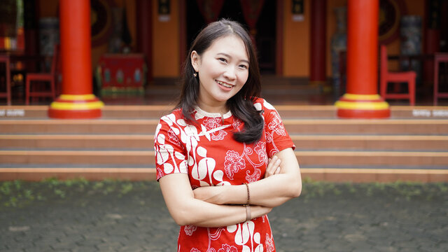 Asian Chinese Women Graceful Pose With Ornament Chinese new year imlek Backround for celebrate Lunar New year