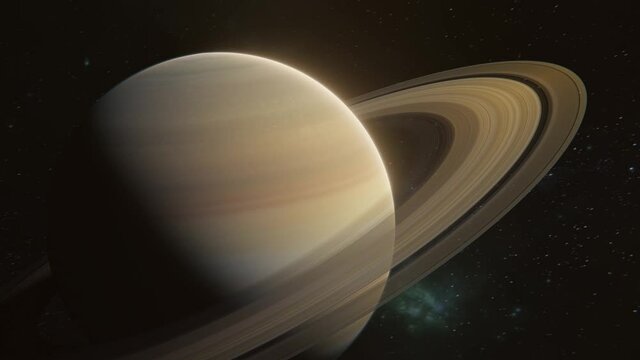 Amazing footage of Saturn and it's rings. Saturn planet is rotating in outer space. 4k video. 3d visualization
