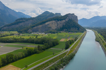 Fototapeta na wymiar Swiss Alps view of the Rhine river