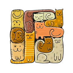 Pazzle with funny cats. Cats House. Sketch for your design