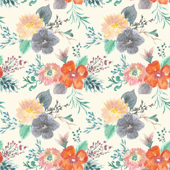Hand painted vintage pastel brunches floral seamless pattern
