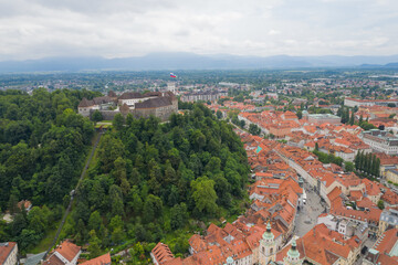 Fototapeta na wymiar Slovenia Ljubljana historic city center, aerial view