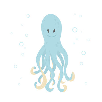 Cute octopus character. Vector illustration in cartoon style