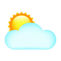 Weather Sun behind Cloud Emoji Symbol. Half Covered Cloudy Day Symbol. Seasonal Illustration Vector Design Art.