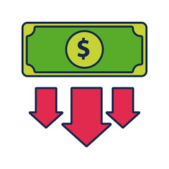 bill money dollar with arrows up flat style icon
