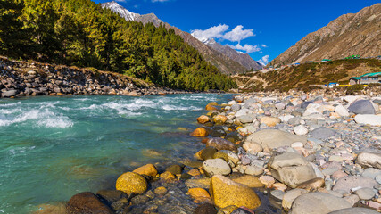 Serene Landscape of Baspa river valley near Chitkul village in Kinnaur district of Himachal...