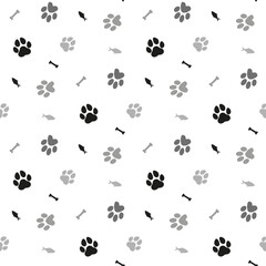 Cat,dog,fish,bone and paws pattern for textile fabrics. Vector illustration. - obrazy, fototapety, plakaty