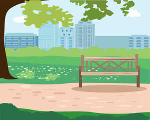 City Park in summer tree and bench