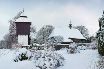The Slavoňov old wooden church is a very popular monument visited by tourists. The Renaissance bell tower is original and older than the current church. Church in region Hradec Kralove near Prague