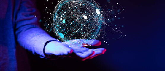 network holding in hand 3d connection data.