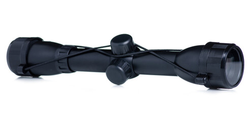 Rifle scope lens on white background isolation