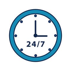 time clock with 24-7 symbol flat style
