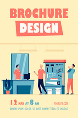 Happy men choosing and buying hardware