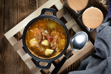 Traditional russian sour cabbage soup