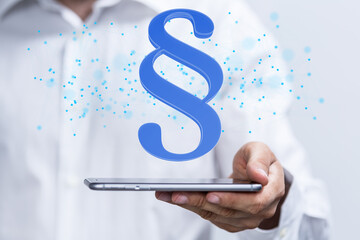 Businessman using 3D rendering digital paragraph law symbol