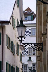 Fototapeta na wymiar Street lamp at alley in the old town of Zurich, Switzerland.
