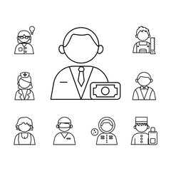 group of nine professionals workers characters with differents occupations