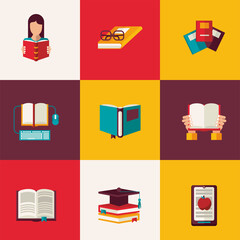bundle of nine texts books education supplies icons