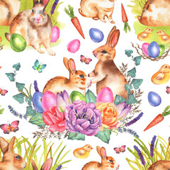 Watercolor Easter Seamless Pattern Hand Drawn High Quality