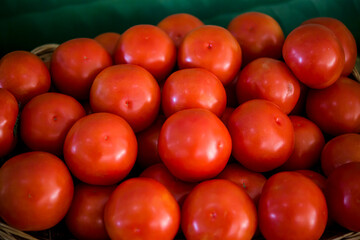 Fresh red raw tomato top view background