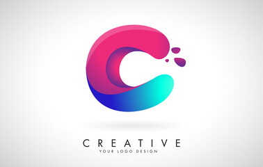 Blue and Pink creative letter C Logo Design with Dots. Friendly Corporate Entertainment, Media, Technology, Digital Business vector design with drops.