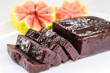 Guava candy in bar known in Brazil as Goiabada, Guava candy common in June parties. Selective focus