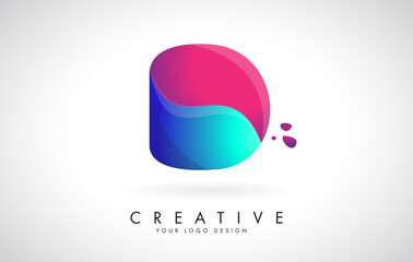 Blue and Pink creative letter D Logo Design with Dots. Friendly Corporate Entertainment, Media, Technology, Digital Business vector design with drops.