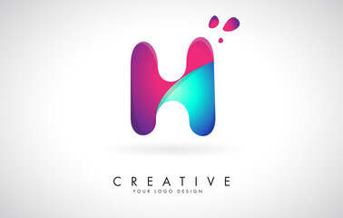 Blue and Pink creative letter H Logo Design with Dots. Friendly Corporate Entertainment, Media, Technology, Digital Business vector design with drops.