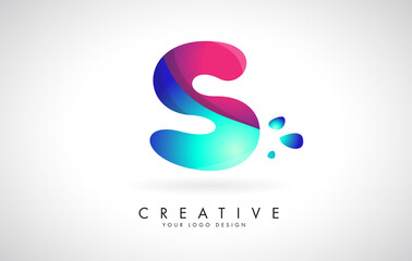 Blue and Pink creative letter S Logo Design with Dots. Friendly Corporate Entertainment, Media, Technology, Digital Business vector design with drops.