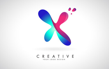 Blue and Pink creative letter X Logo Design with Dots. Friendly Corporate Entertainment, Media, Technology, Digital Business vector design with drops.