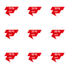 Conjunto de etiquetas de descuentos. Concepto de promociones, ofertas y descuentos