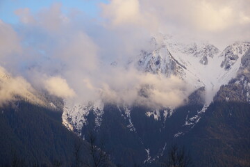 Clouds flying over the mountain,  Mount Cheam, Canada, British Columbia, Agassiz, Seabird Island, 