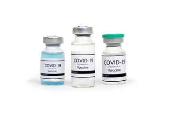COVID-19 vaccine ampoule isolated on a white