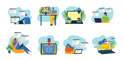 Programming and coding, Website development, Web design.Flat design modern vector illustration concept.
