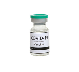 COVID-19 vaccine ampoule isolated on a white