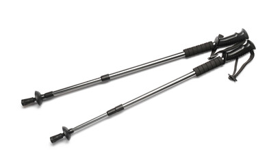 Walking poles on white background