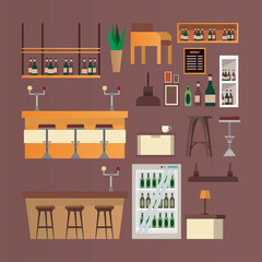 bundle of bar and restaurant forniture icons