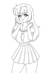 Fototapeta premium Cute anime manga girl wearing school uniform.