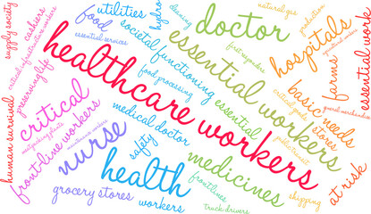 Healthcare Workers Word Cloud on a white background. 