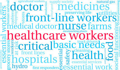 Healthcare Workers Word Cloud on a white background. 