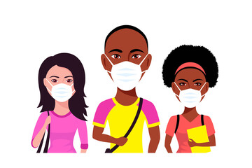 Group of Young People Wearing Face Mask