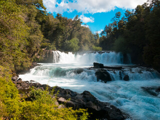 Fototapeta premium Waterfall of La Leona, in Huilo Huilo Biological Reserve, Los Ríos Region, southern Chile.