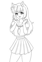 Fototapeta na wymiar Cute anime manga girl wearing school uniform.