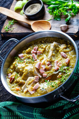 green pea soup with pork ribs and ham